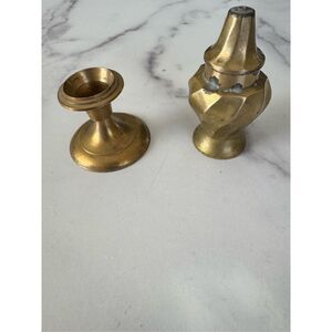 Brass metal pillar candlestick salt pepper shaker bundle of 2 vintage small